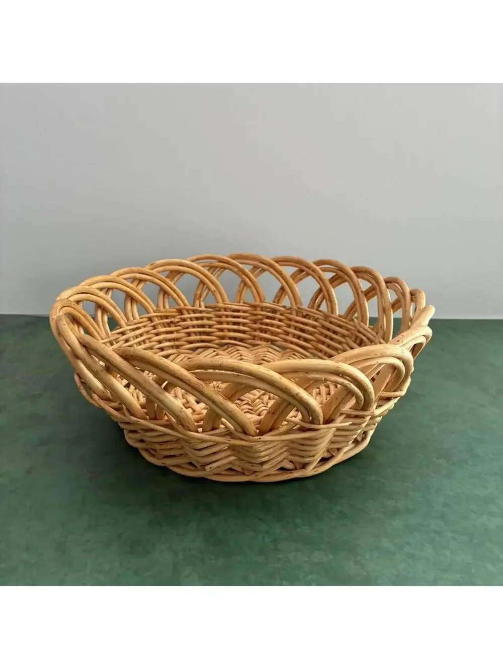 Vintage Crate & Barrel Willow Wicker Basket Open Loop Rim 12” Bowl